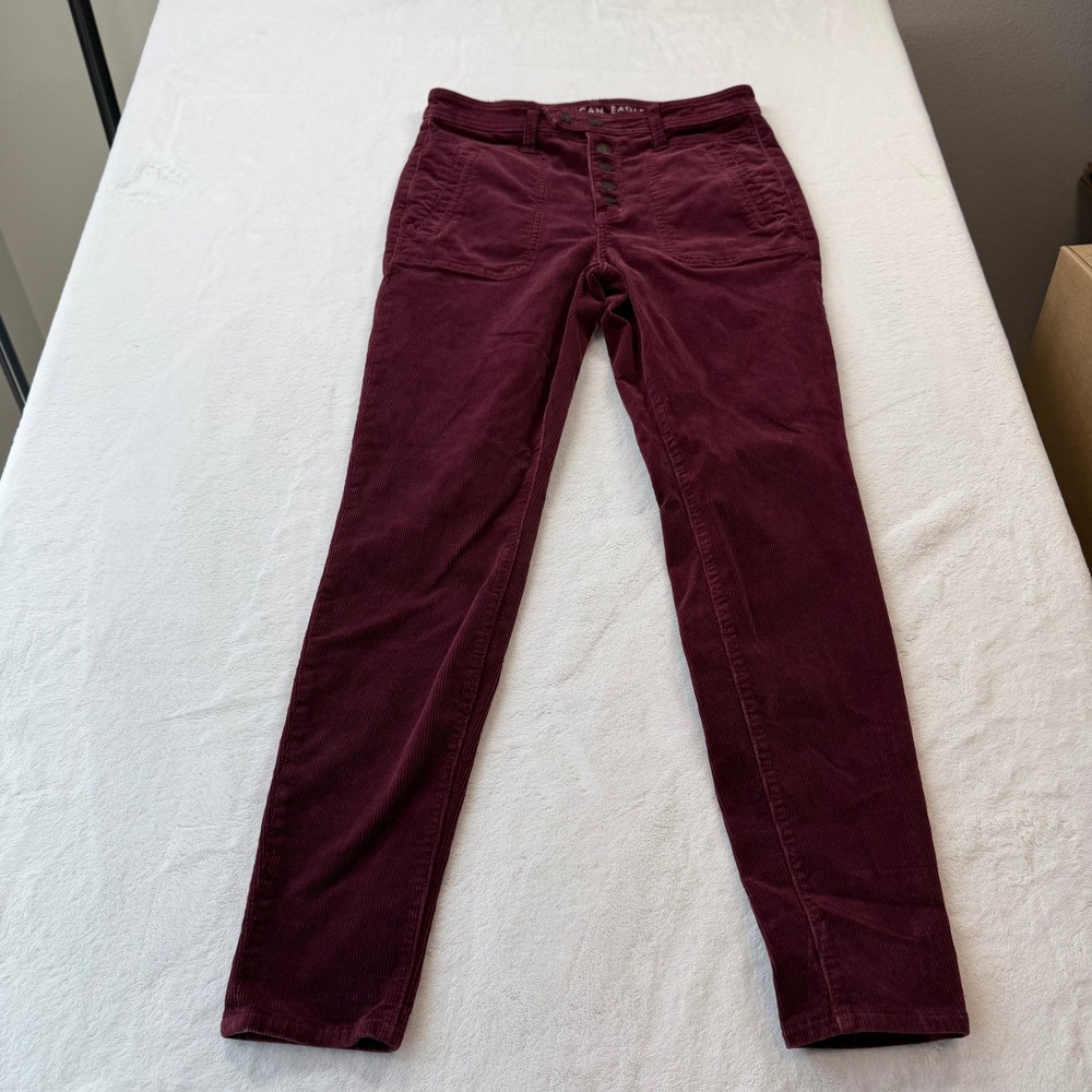 American Eagle Corduroy Pants Womens 6‎ Burgundy Good Button Fly Super Stretch